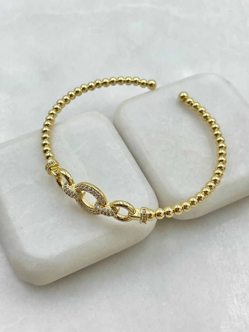 Gömme Taşlı İçi Boş Daire Bileklik Gold