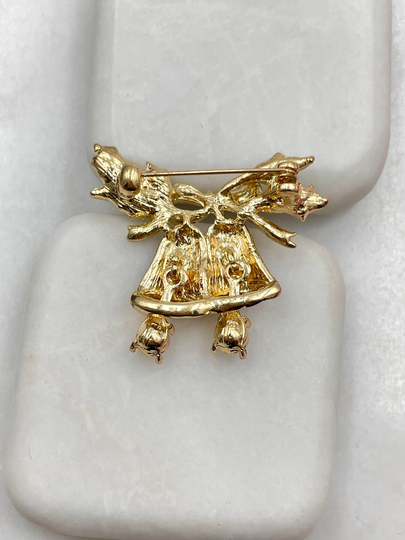 Kristal Taşlı Zil Broş Gold