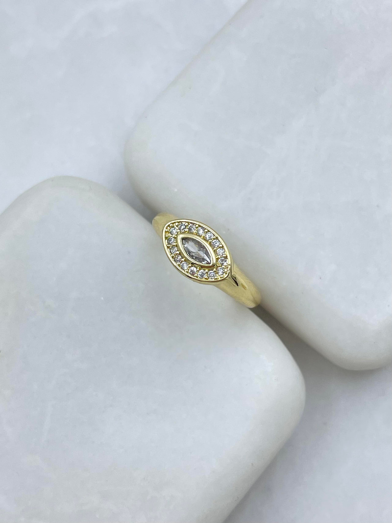 Altın Kaplama Gömme ve Kristal Taşlı Serçe Parmak Yüzüğü Gold