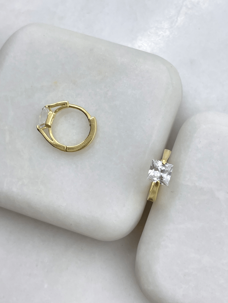 Özel Seri Swarovski  Kare Kristal Taşlı Halka Küpe Gold