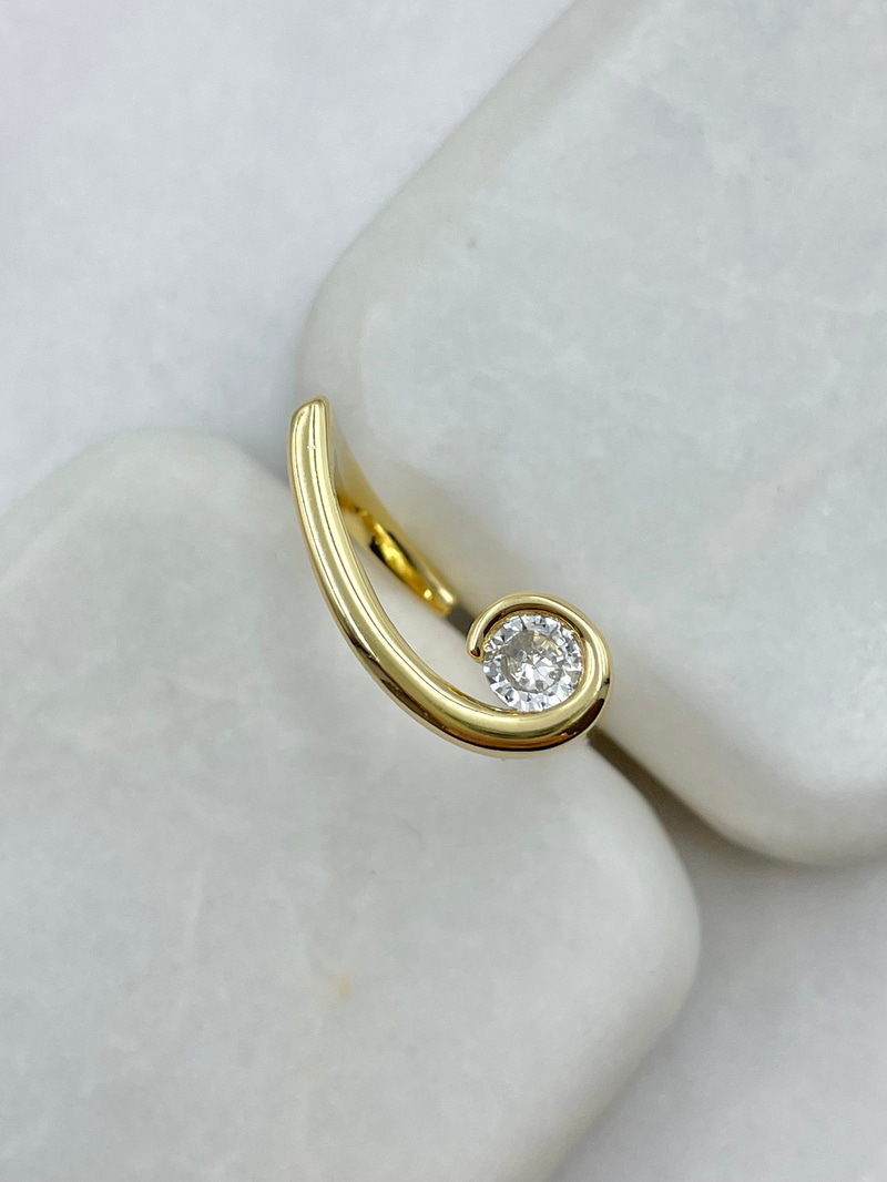 Kristal Taşlı Dalga Model Yüzük Gold