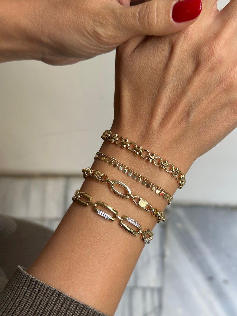 Altın Kaplama Topçuk ve Daire Geçmeli Bileklik Gold