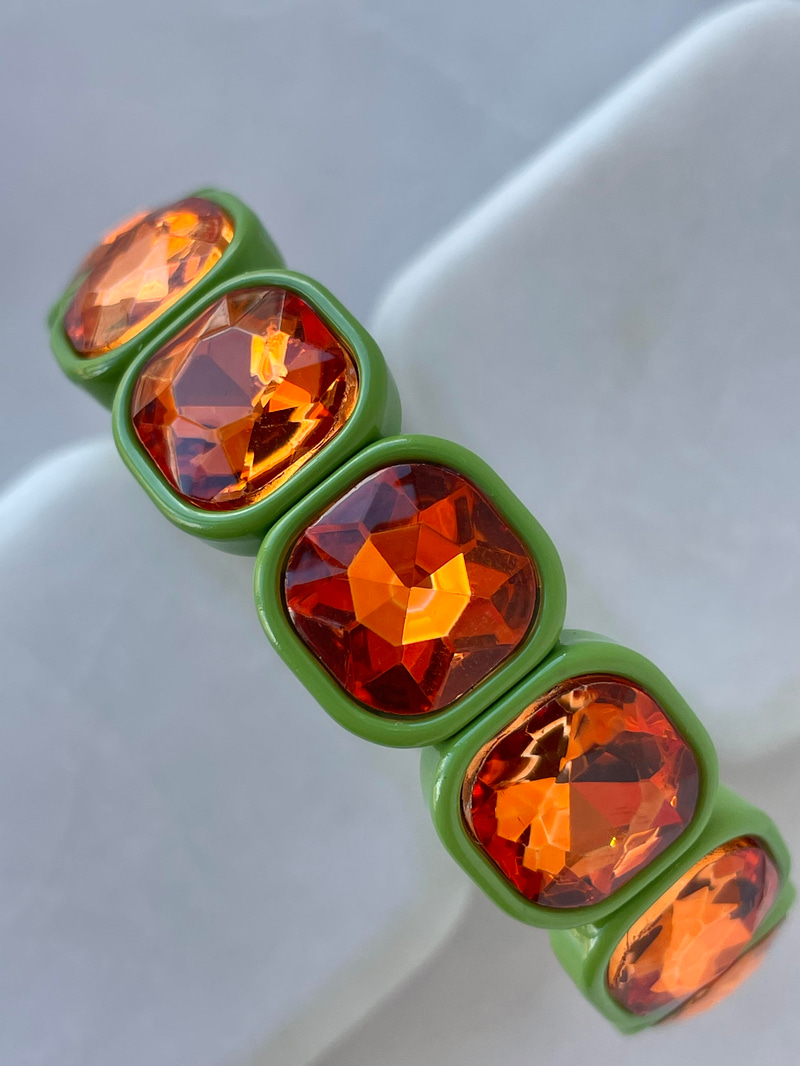 Büyük Kristal Taşlı Porselen Bileklik Turuncu