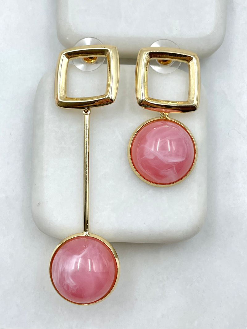 Opal Taşlı Vintage Tasarım Küpe Pembe