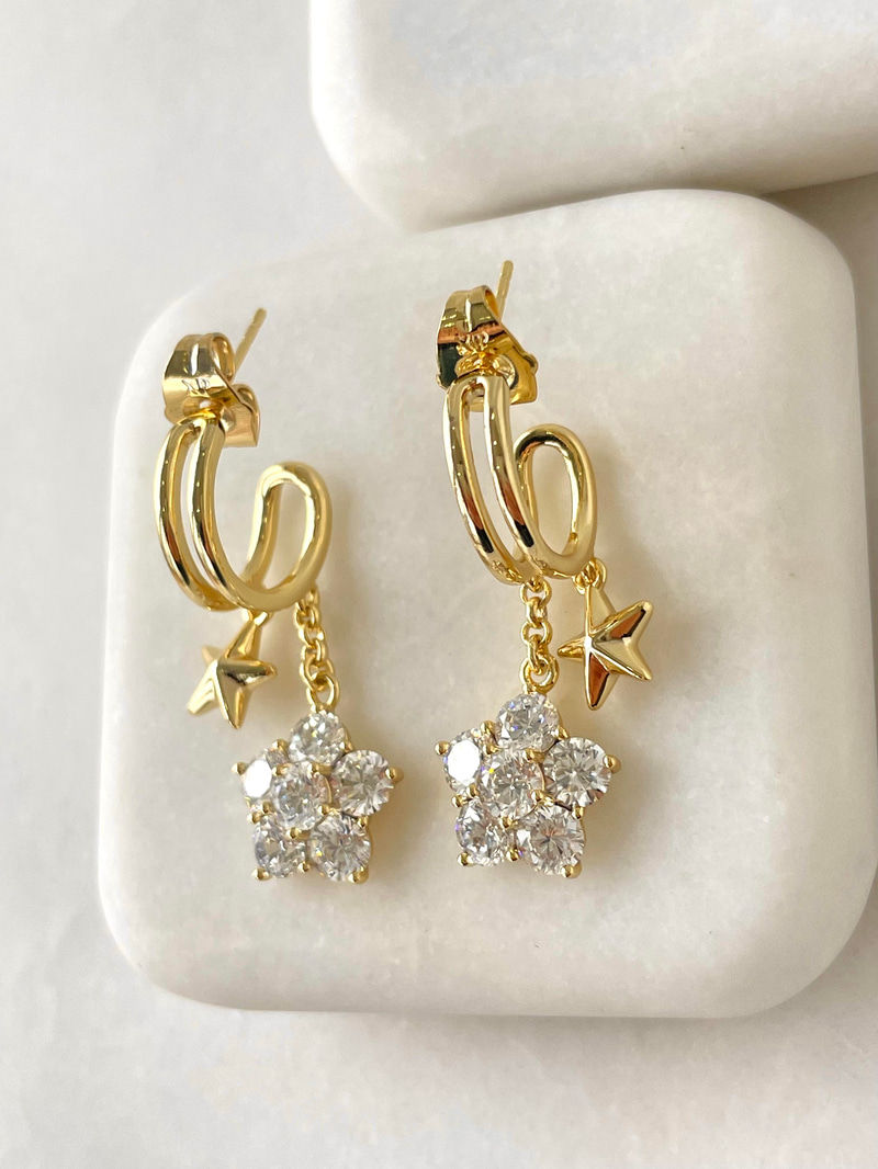 Özel Seri Kelebek ve Kristal Çiçek Sallantılı İkili Görünüm Küpe 14k Gold
