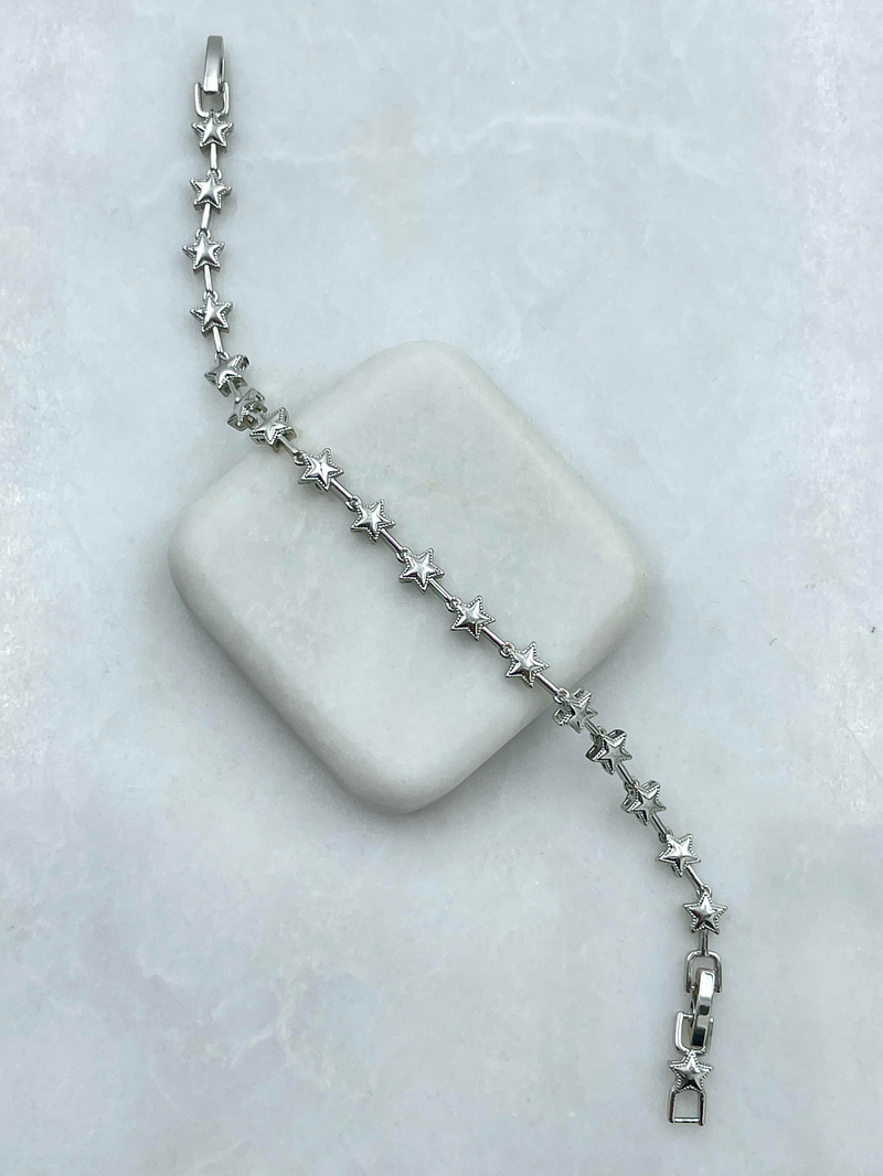Altın Kaplama Sıralı Minimal Yıldız Bileklik Gümüş