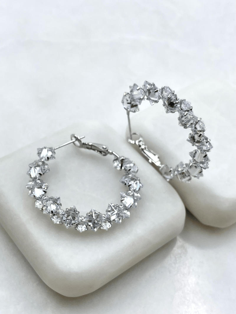 Özel Seri Işıltılı Swarovski Taşlı Halka Küpe Gümüş