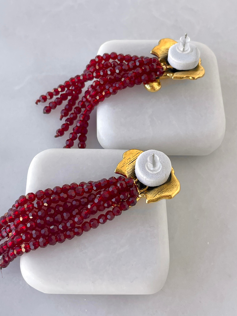 Bordo Taş Sallantılı Tasarım Fil Küpe