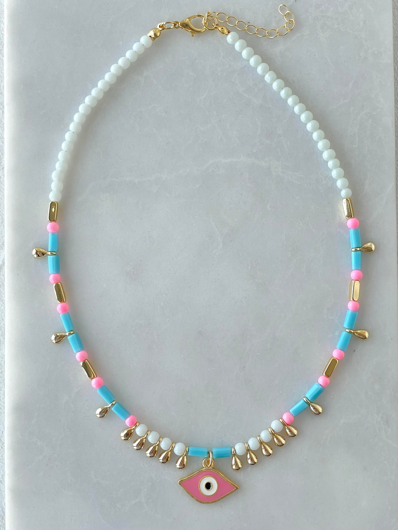 Gold Damla Sallantılı Nazar Kolye Pembe