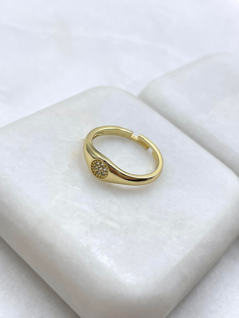 Altın Kaplama Gömme Taşlı Daire Model Serçe Parmak Yüzüğü Gold