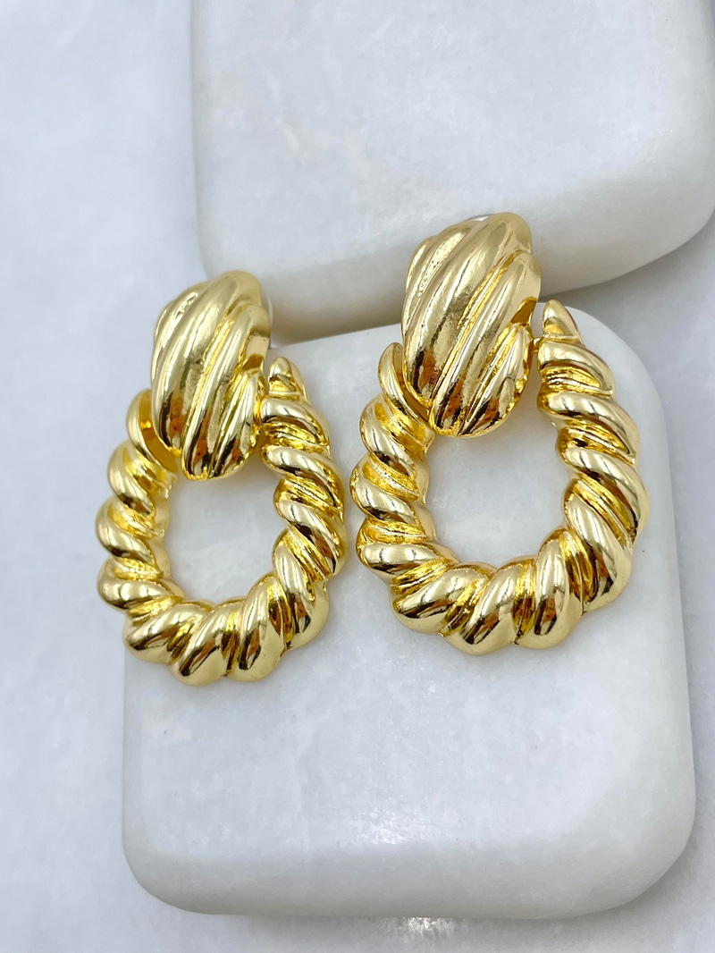 Altın Kaplama Burgu Oval Sallantılı Vintage Küpe Gold