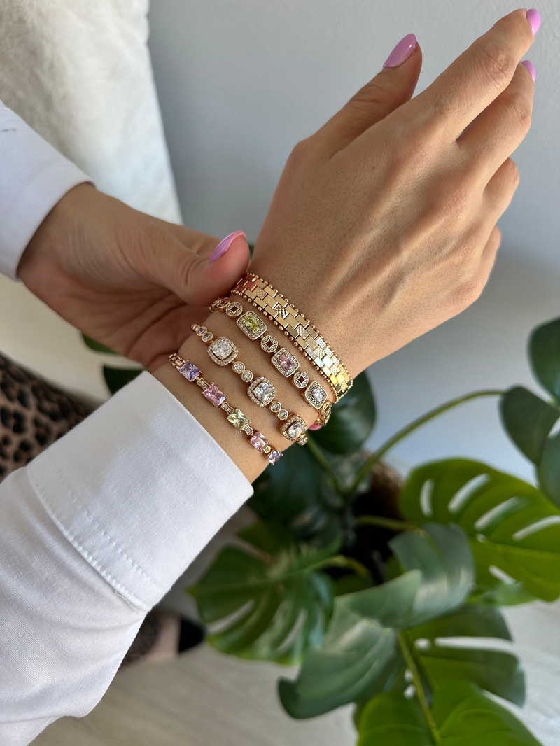 Özel Seri Sıralı Renkli Kristal Taşlı Bileklik