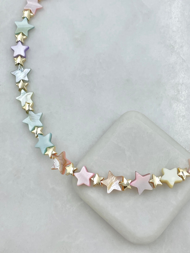 Altın Kaplama Gold Detaylı Renkli Sedefli Yıldız Kolye Gold