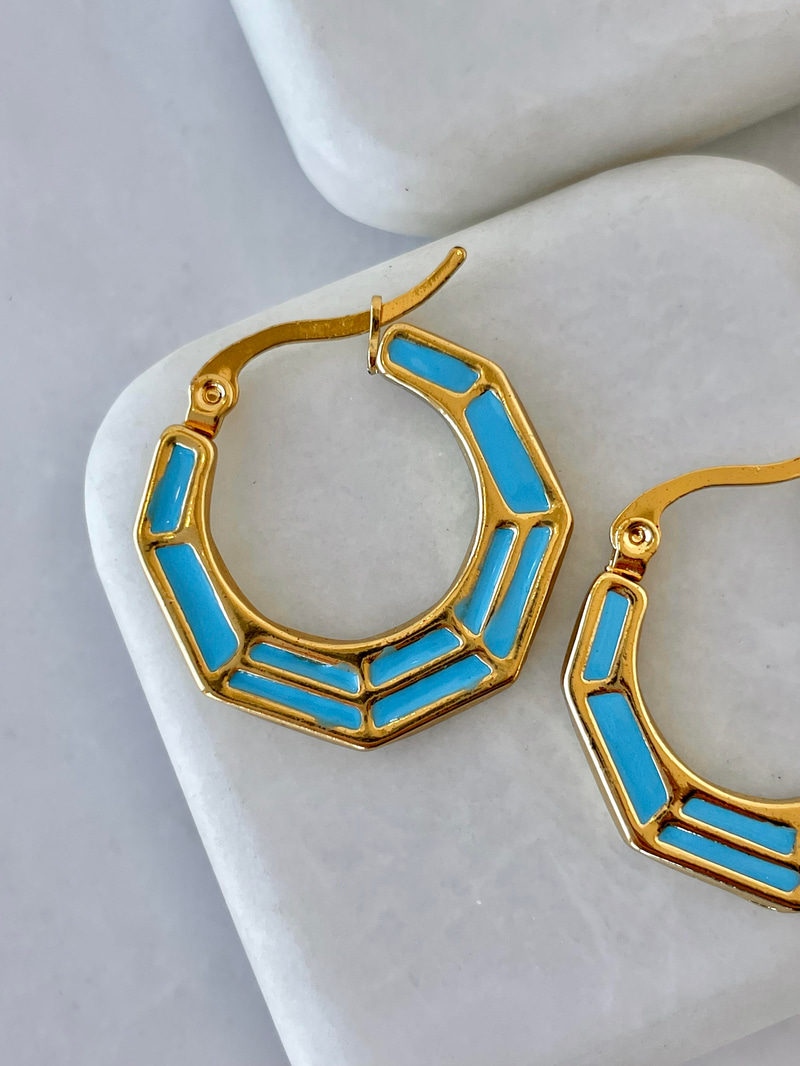 Çelik Mineli Sekizgen Küpe Mavi