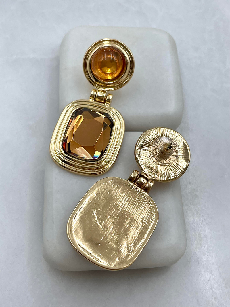 Altın Kaplama Kehribar Taşlı Vintage Küpe Gold