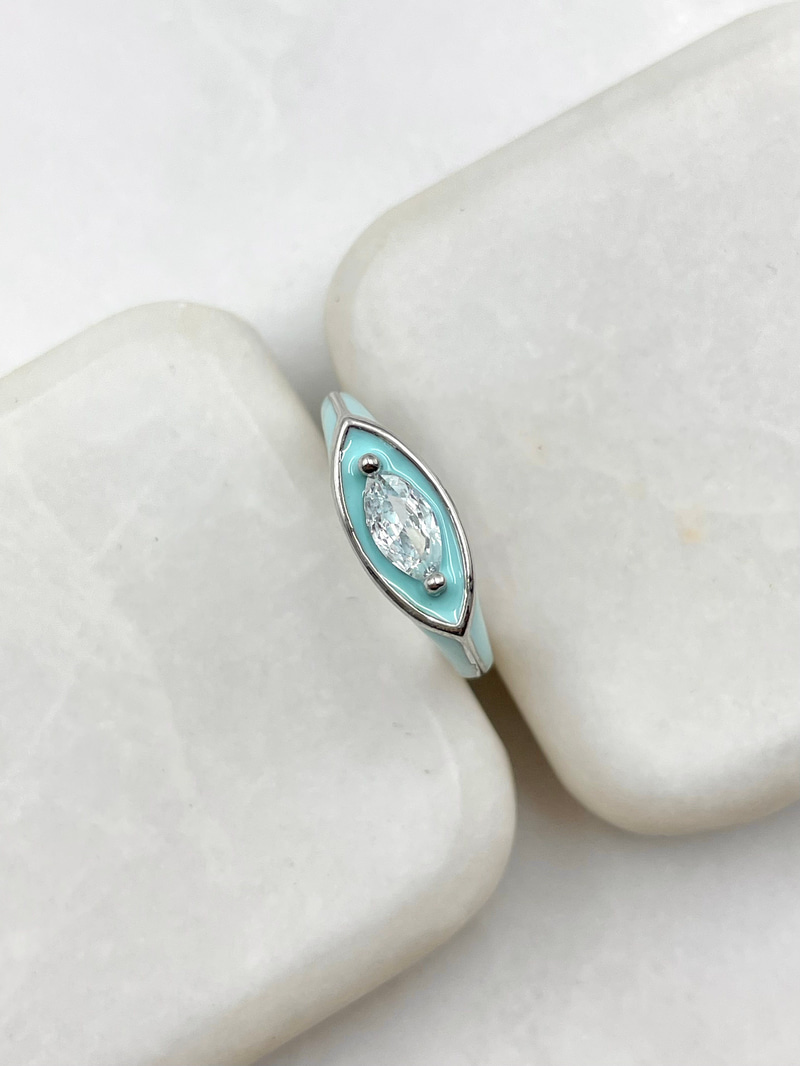 Mavi Mineli Oval Taşlı Yüzük Gümüş