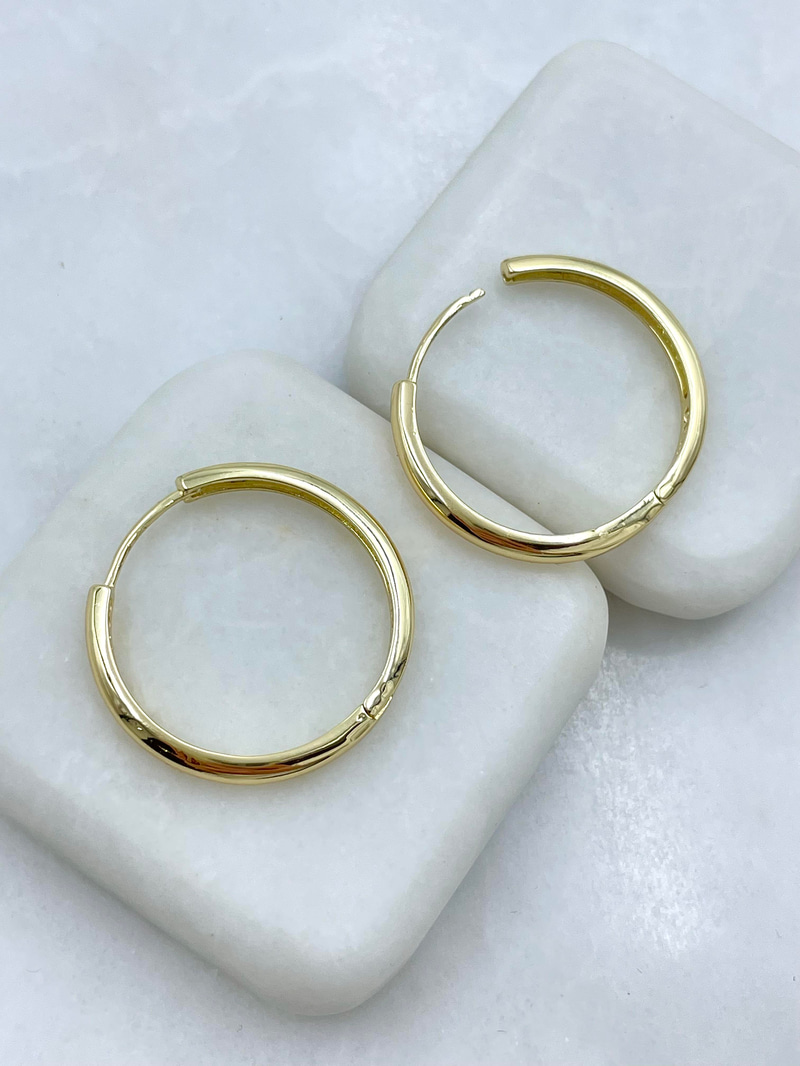 Altın Kaplama Köşeli Basic Halka Küpe 2.8 cm Gold
