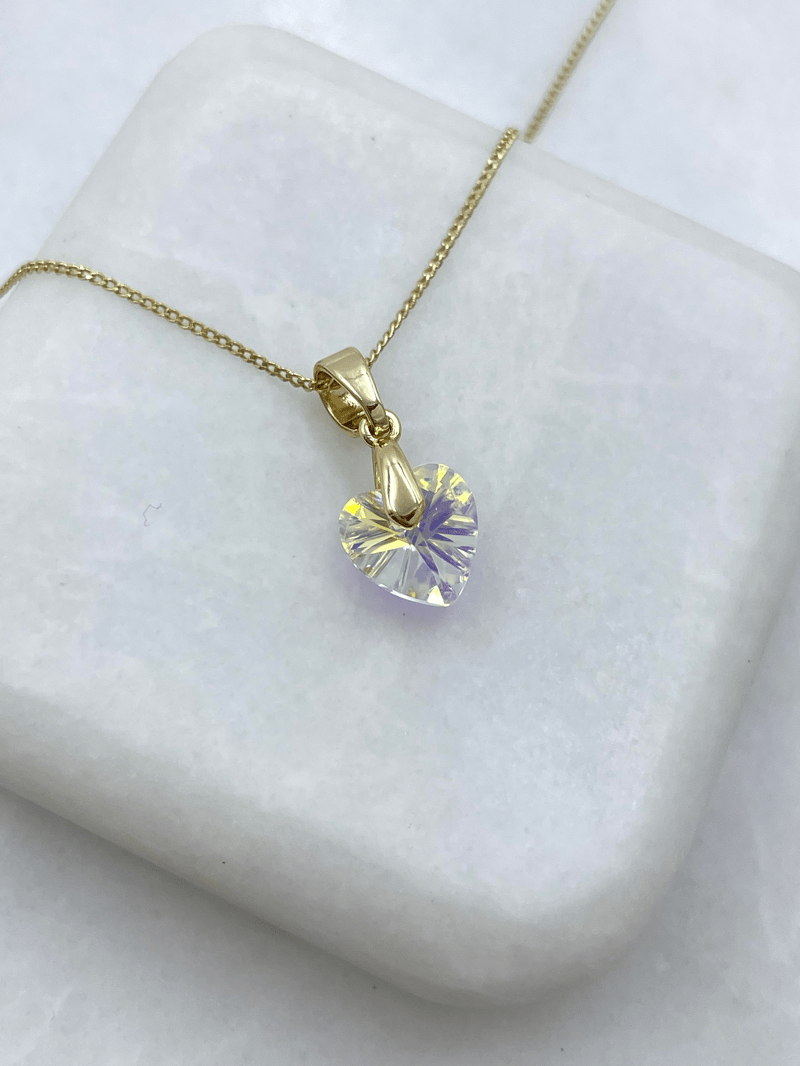 Özel Seri Swarovski Taşlı Kalp Kolye Gold