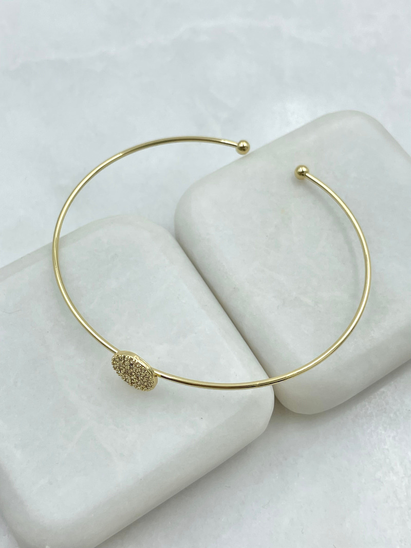 Gömme Taşlı Daire Model Minimal Kelepçe Bileklik Gold