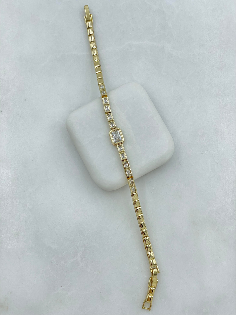 Özel Seri Kare Kristal ve Plaka Model Bileklik Gold