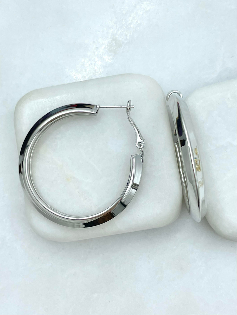 Altın Kaplama Köşeli İçi Boş Halka Küpe 4 cm Gümüş