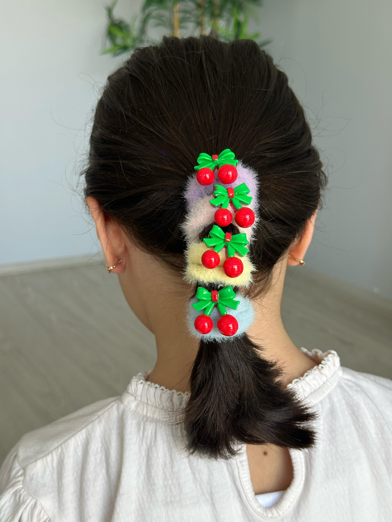 Kirazlı Scrunchie Toka Mor