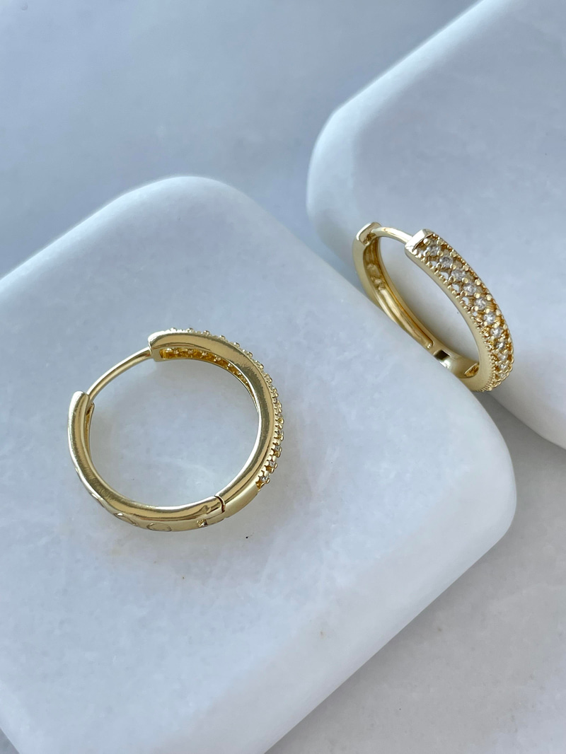 Özel Seri Zirkon Taşlı Dizi Halka Küpe Gold