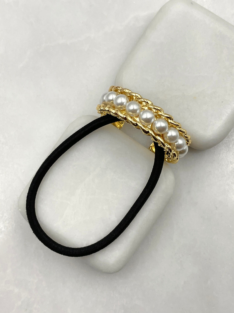 Metal Örgü Detaylı İncili At Kuyruğu Tokası Gold