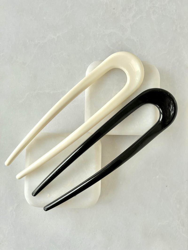 İkili Çubuk Model Topuz Tokası Krem-Siyah