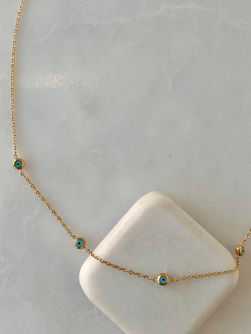 Çelik Beşli Minimal Nazar Boncuklu Kolye Gold