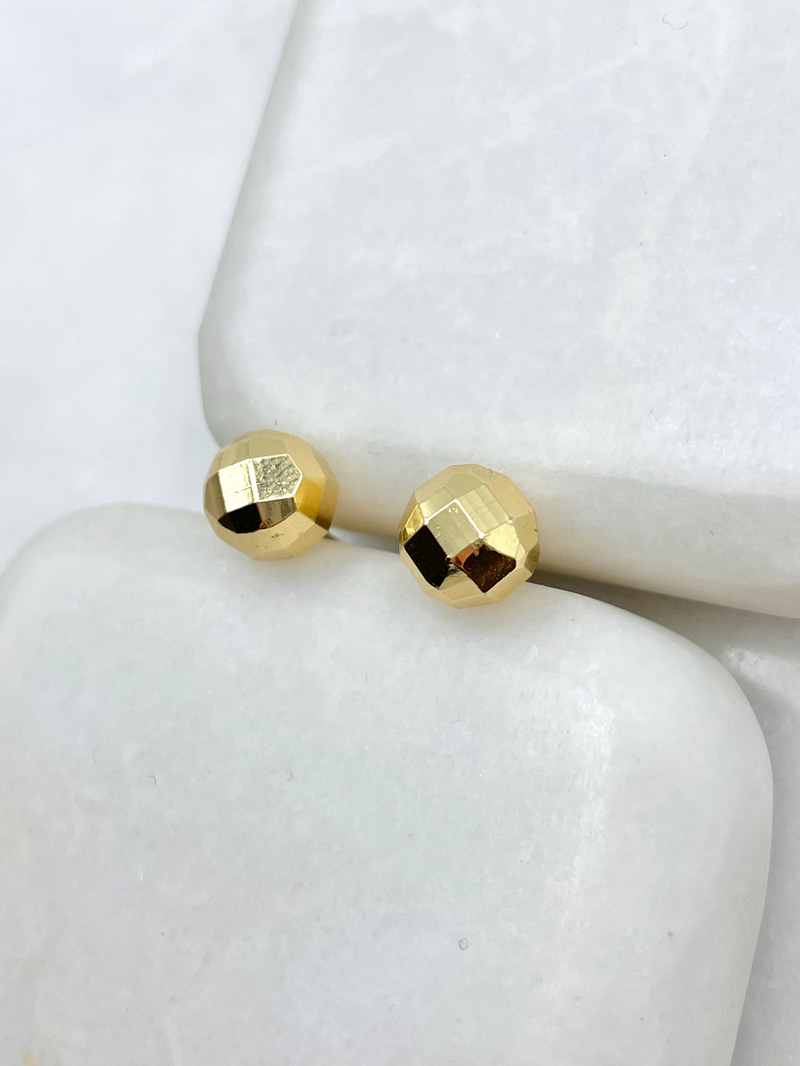 Altın Kaplama Kare Yansımalı Top Küpe 0.7 mm Gold