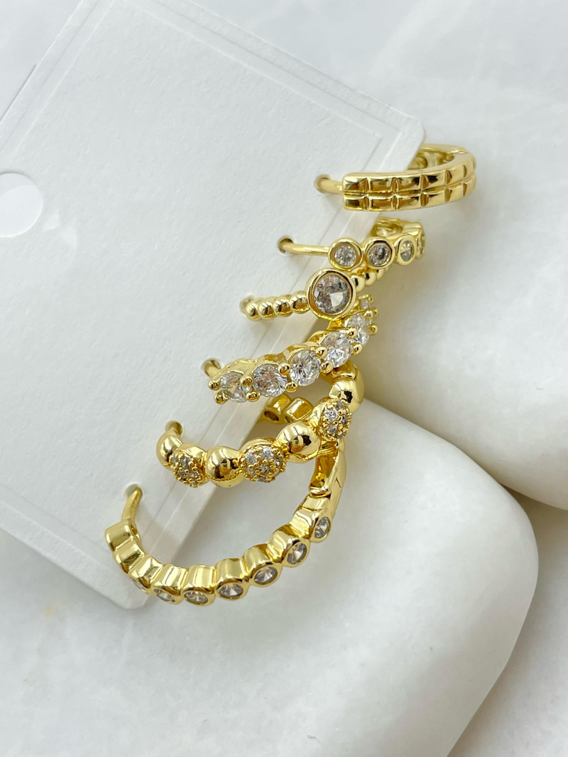 Altın Kaplama Altılı Kristal Taşlı Halka Set Küpe Gold
