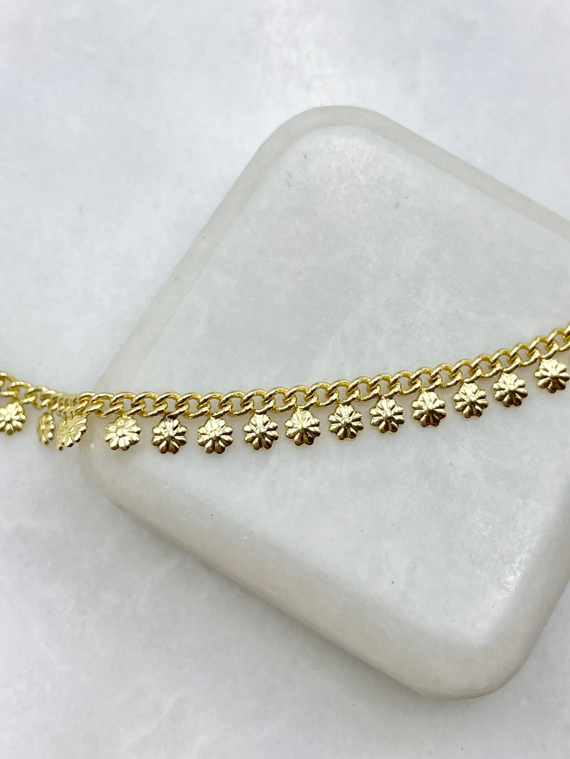 Çiçek Plaka Sallantılı Bohem Kolye Gold