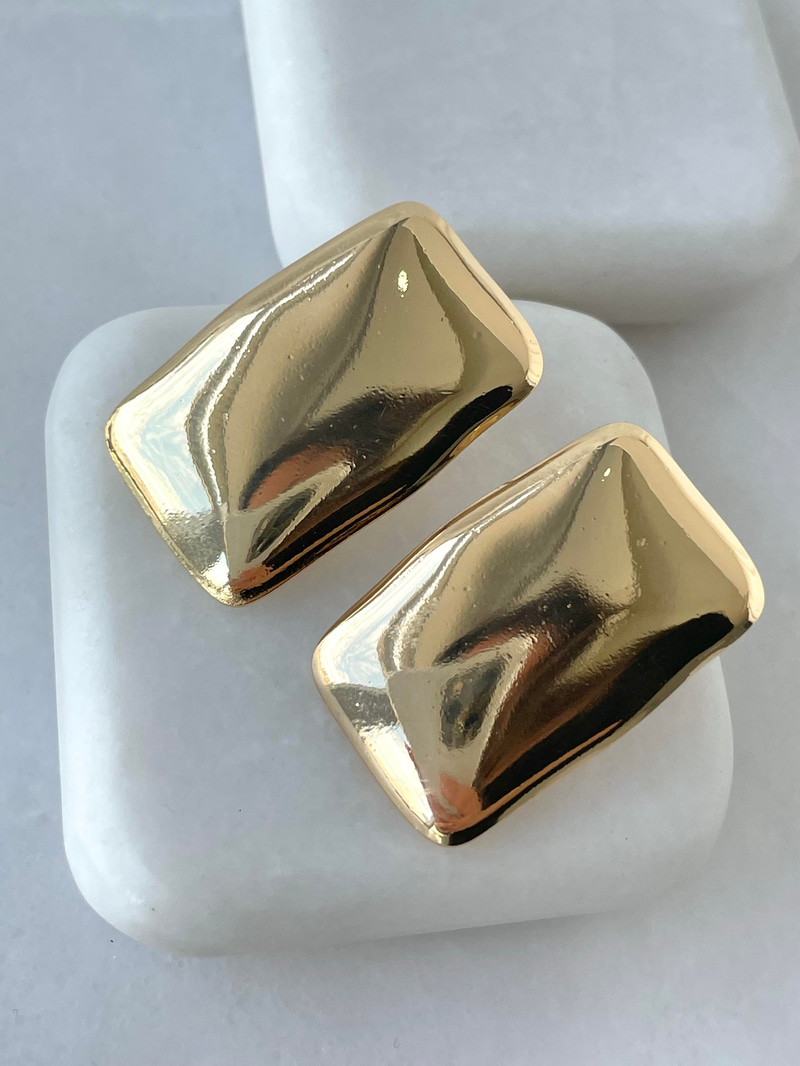 Altın Kaplama Vintage Dikdörtgen Küpe Gold