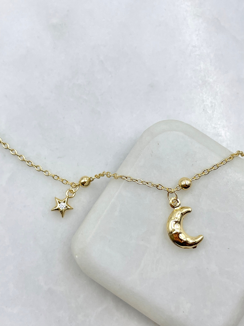 Ay ve Yıldız Sallantılı Zil Kolye Gold