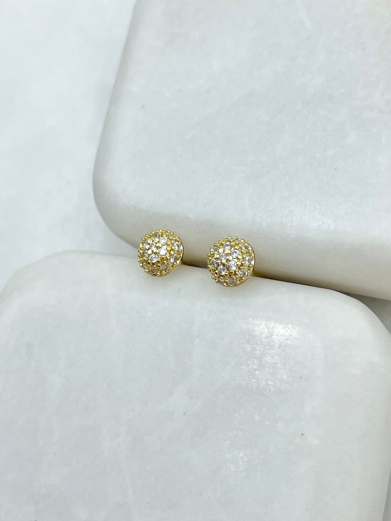 Özel Seri Gömme Taşlı Minik Top Küpe 0,5 cm Gold