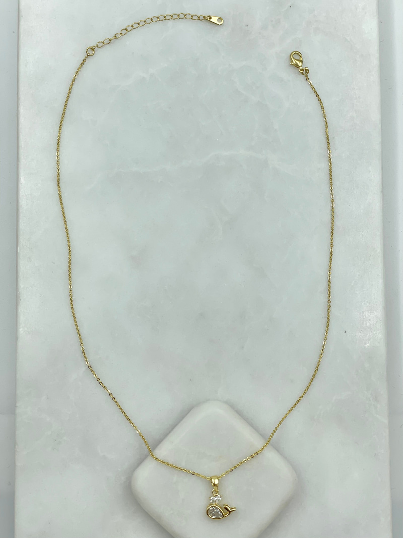 Kristal Taşlı Yunus Kolye Gold