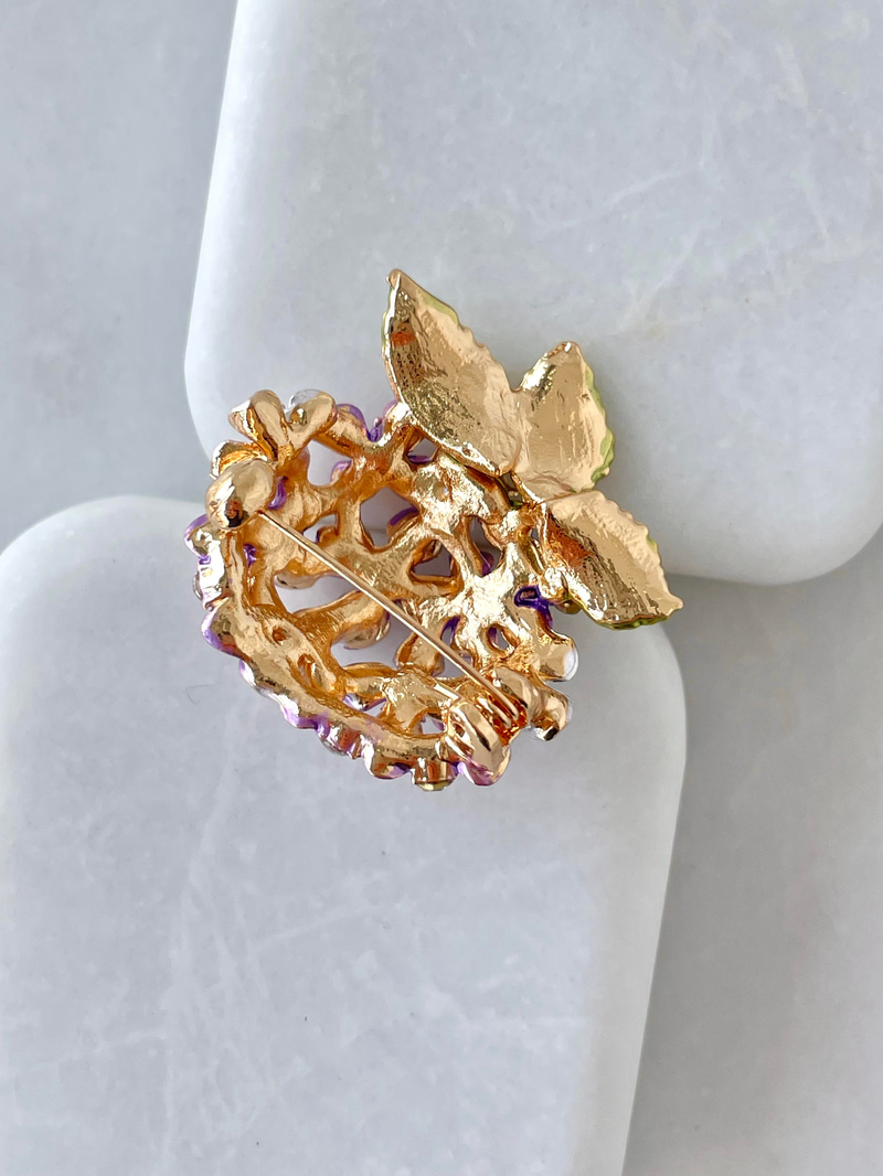 Kristal Taşlı Mor Çiçek Broş Gold