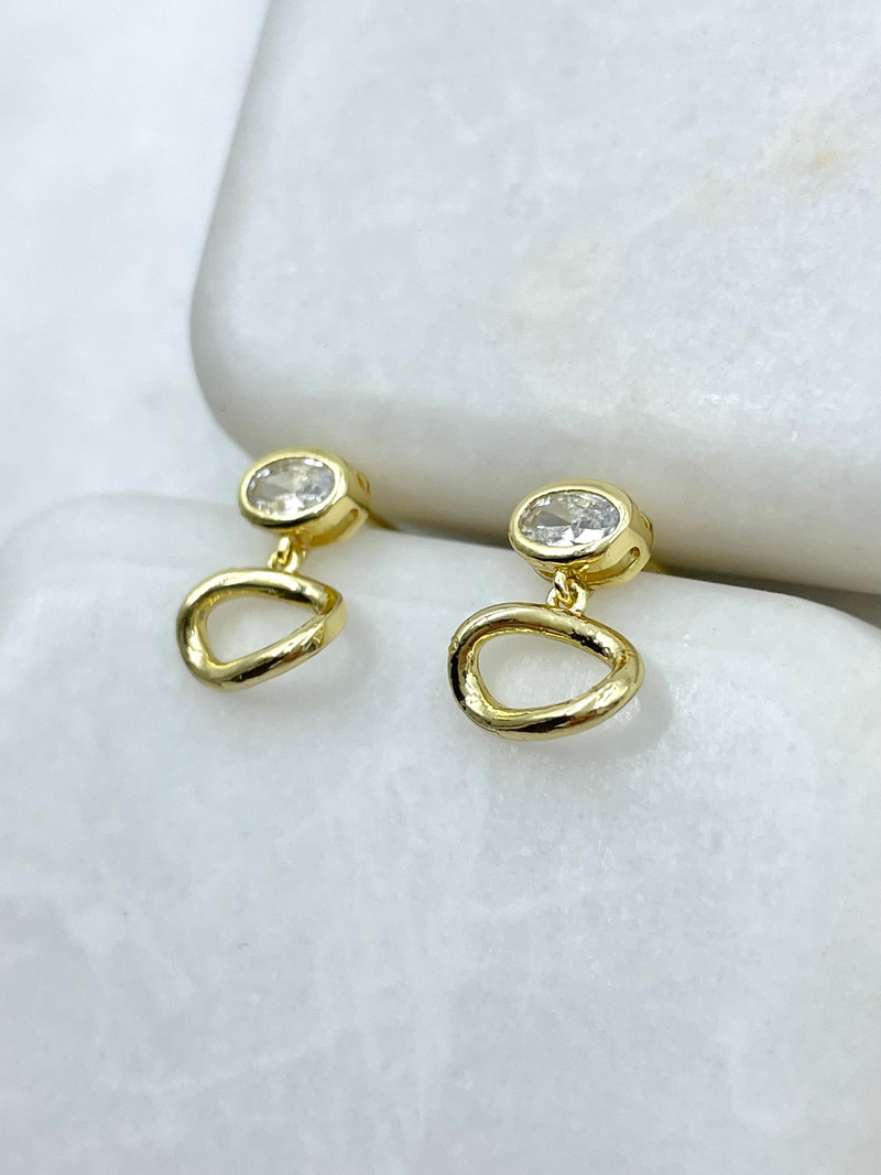 Özel Seri Oval Sallantılı Kristal Taşlı Küpe Gold