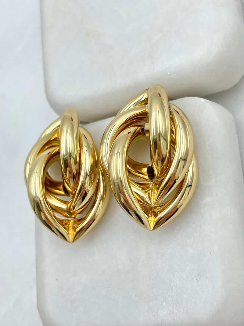 Altın Kaplama Vintage Örgü Küpe Gold