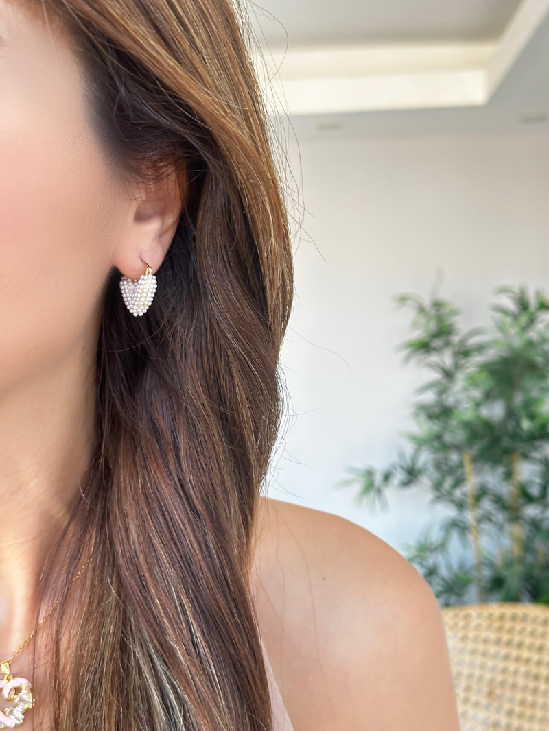 İnci Dokumalı Kalp Küpe