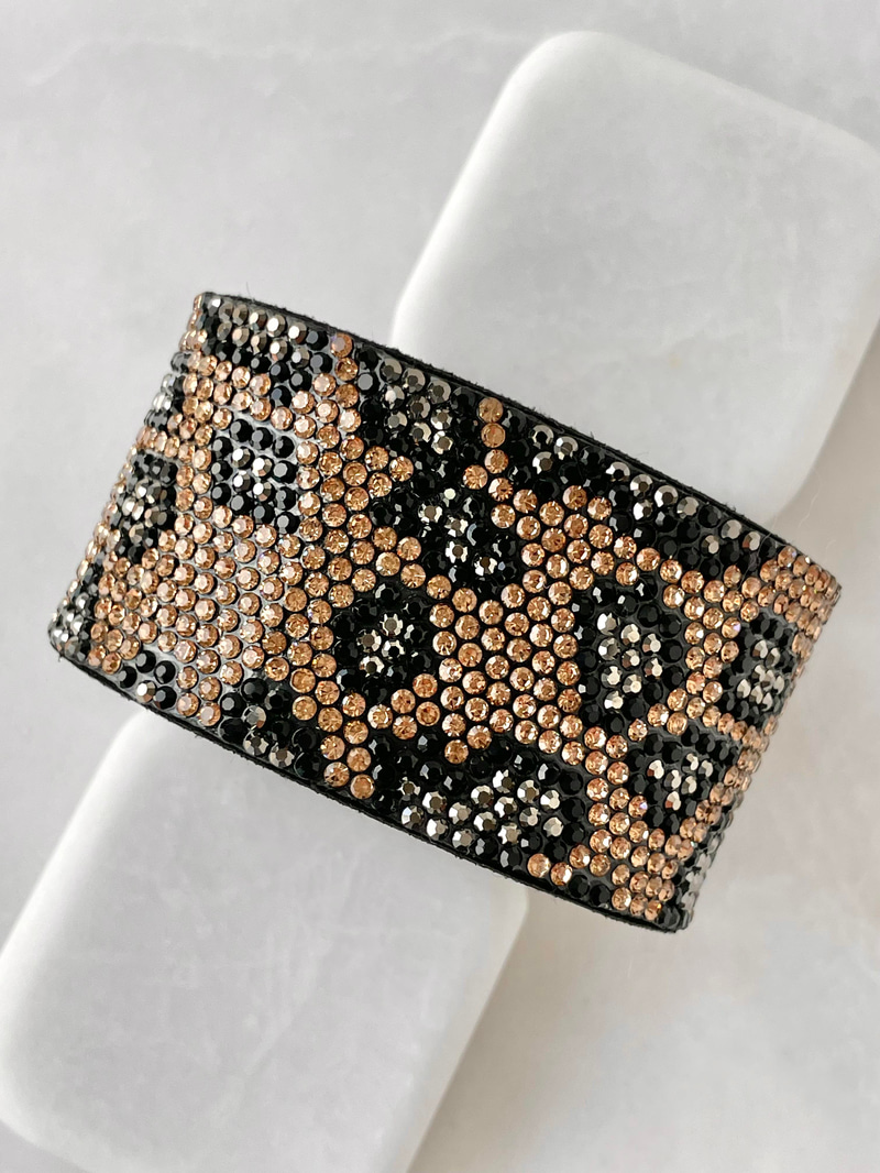 Leopar Işıltılı Bileklik Kahve