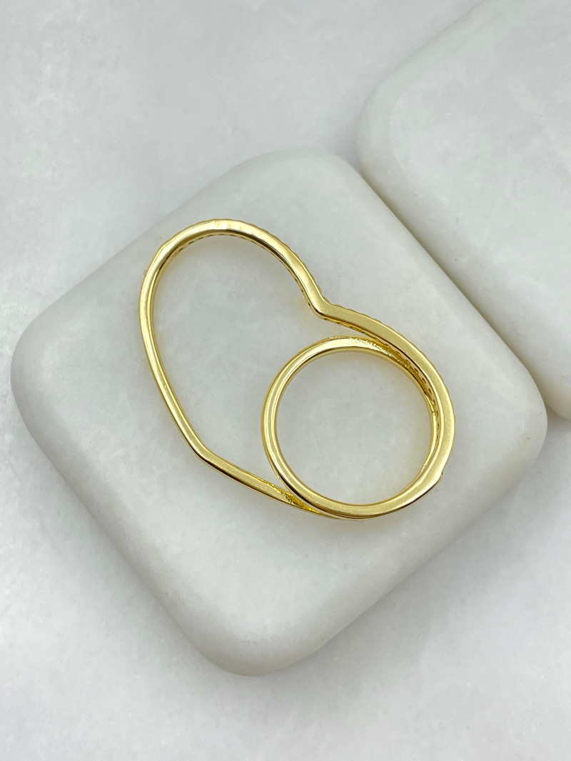 Altın Kaplama Gömme Taşlı Kalp Model İkiz Yüzük Gold