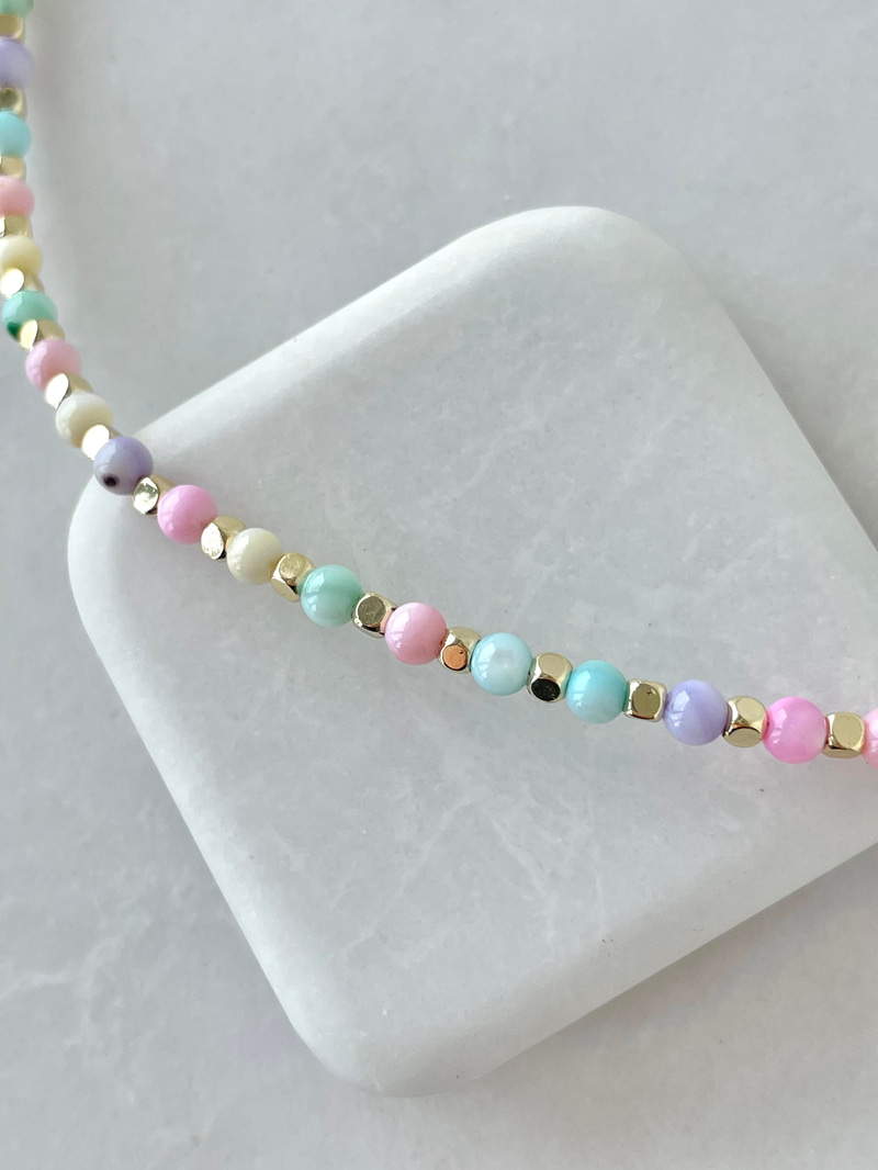 Pastel Renkli Topçuk Kolye Gold