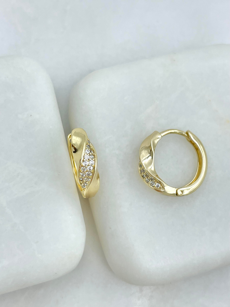 Özel Seri Gömme Taşlı Burgu Küpe Gold