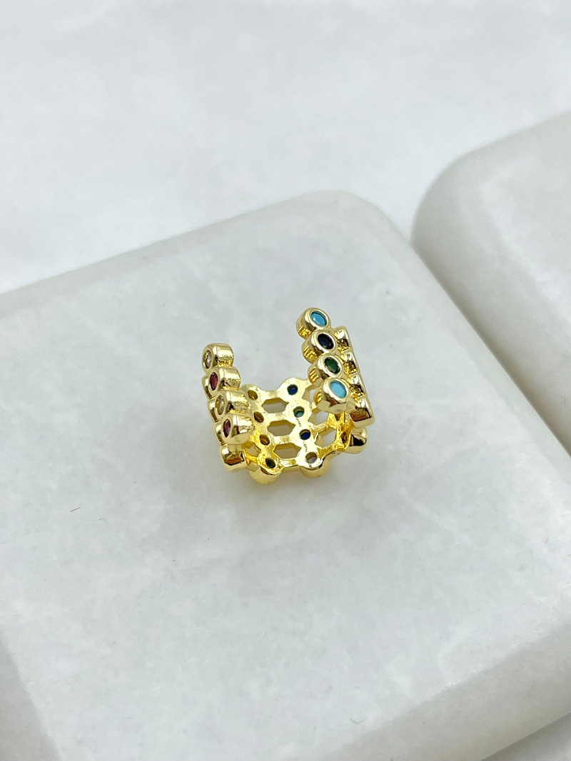 Renkli Kristal Taşlı Kıkırdak Küpe Gold