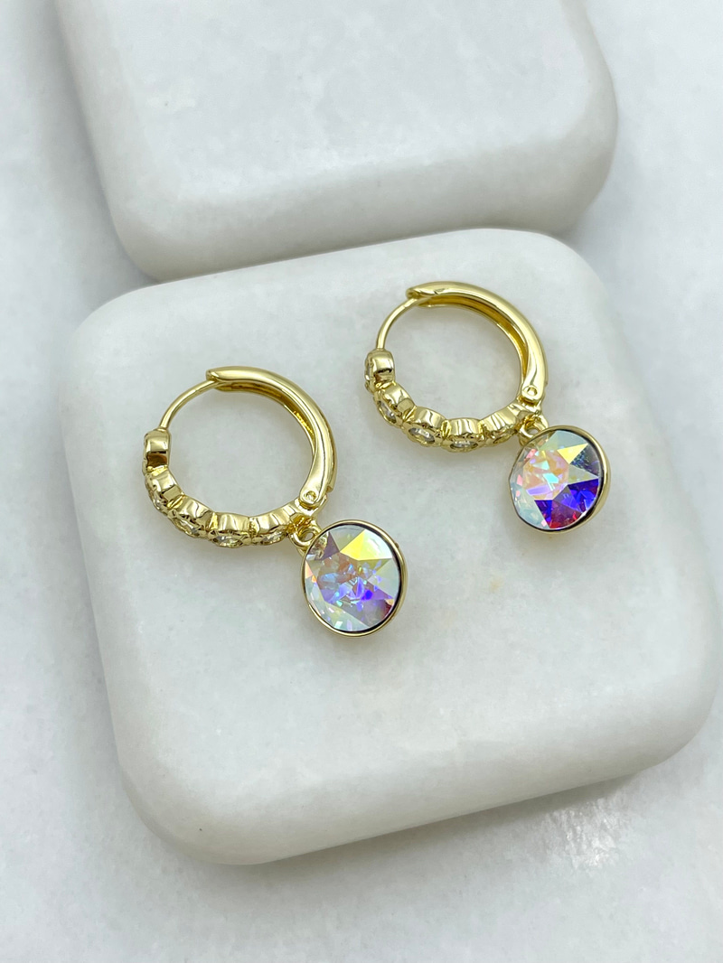 Özel Seri Swarovski Sallantılı Kristal Halka Küpe Gold