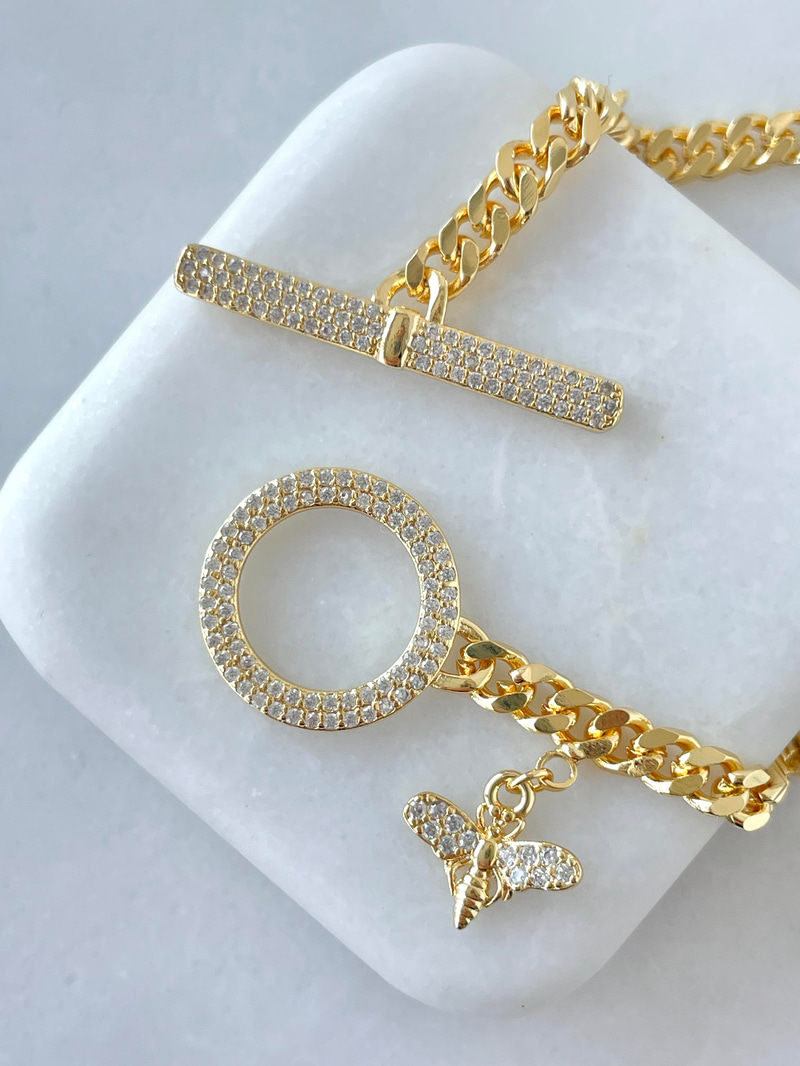 Altın Kaplama Gömme Taşlı Kilit Model Bileklik Gold