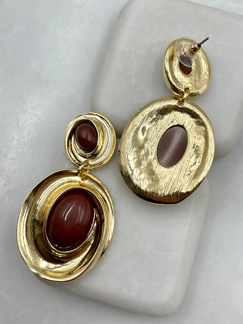 Taşlı Büyük Küçük Sarmal Vintage Küpe Kahve