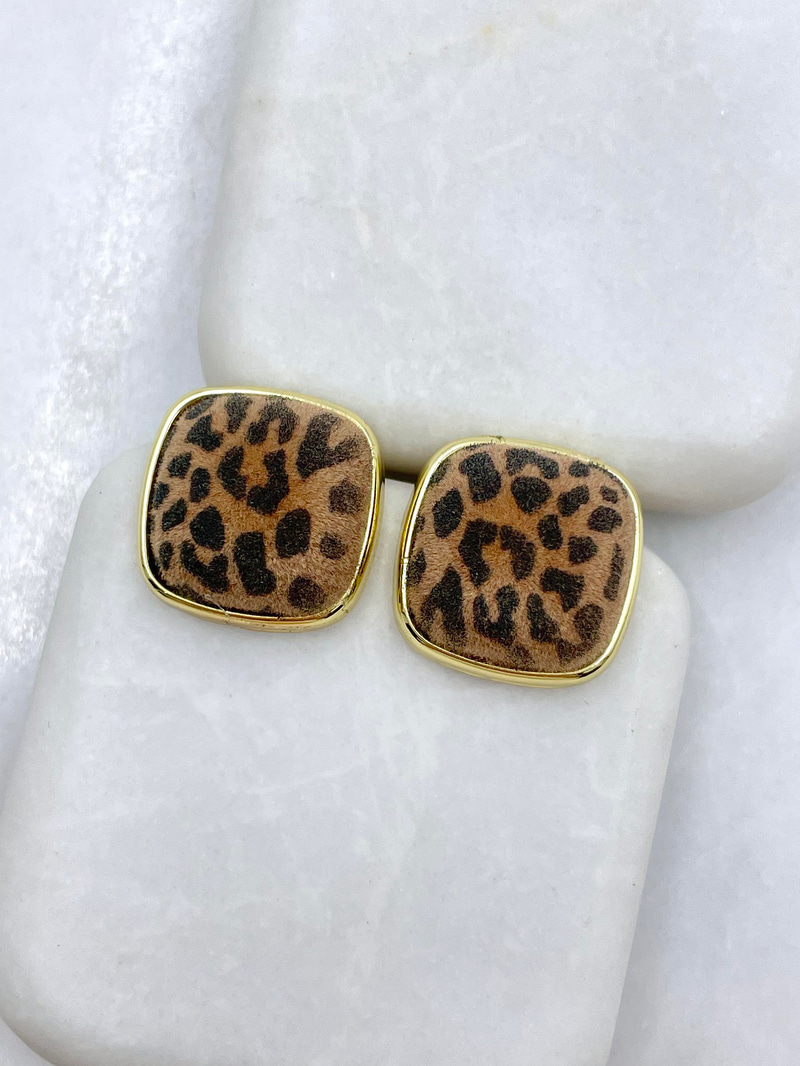 Altın Kaplama Gold Detaylı Bombeli Leopar Küpe Gold
